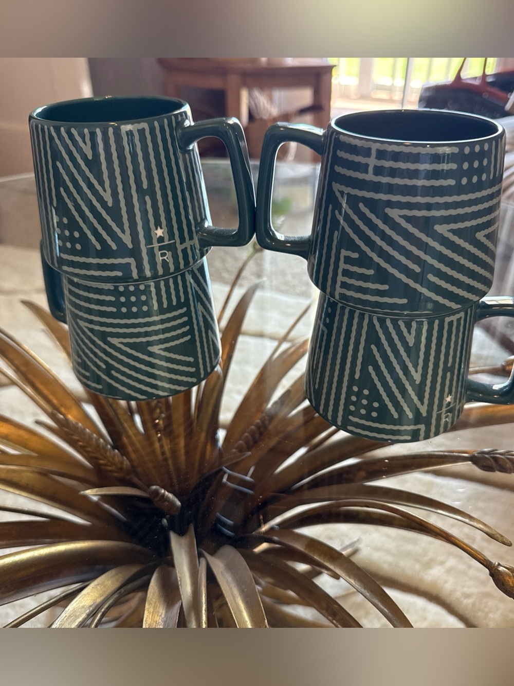 Starbucks Reserve Coffee Green Woven Basketweave Starland 8oz Mug Cup 50th Set